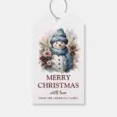 Elegante Bloemen Kerstmis Sneeuwman Cadeaulabel (Voorkant)