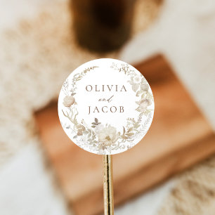 Elegante Bloemen Krans Bruiloft Ronde Sticker
