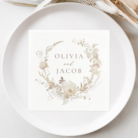 Elegante Bloemen Krans Bruiloft Servet