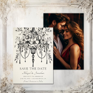 Elegante Bloemen Kroonluchter Foto Bruiloft Save The Date