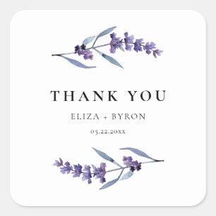 Elegante Bloemen Lavendel bruiloft Dank u Vierkante Sticker