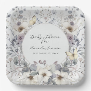 Elegante Bloemen Lavendel In Witte Baby Meisje Dou Papieren Bordje