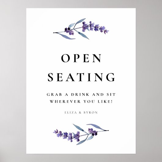 Elegante Bloemen Lavendel Open Zitplaatsen bruilof Poster (Voorkant)