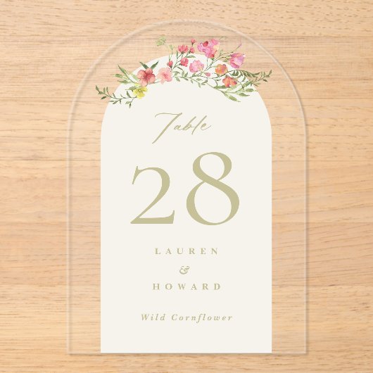 Elegante bloemen lente Acrylen Boog Tafelkaartje Acryl Uitnodigingen (Voorkant)