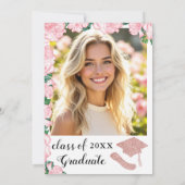 Elegante Bloemen Licht Roze en Wit Afstuderen Kaart (Achterkant)