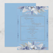 Elegante Bloemen Lichtblauwe Uitnodiging (Voorkant / Achterkant)