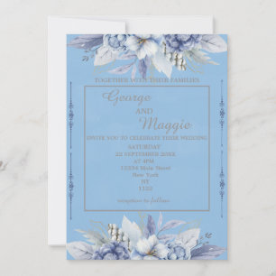 Elegante Bloemen Lichtblauwe Uitnodiging