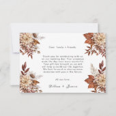 Elegante Bloemen Liefde Hart Boho Fall Trouwfoto Bedankkaart (Voorkant)