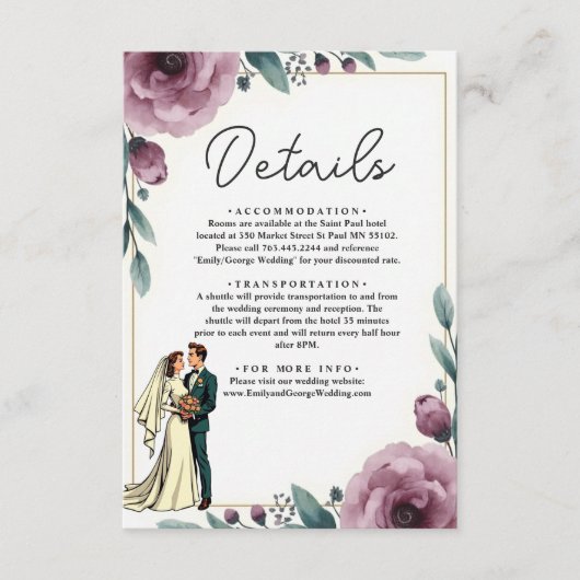 Elegante Bloemen Lijst Bruid en bruidegom Boho bru Informatiekaartje (Voorkant)