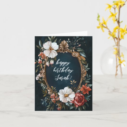 Elegante Bloemen Lijst CUSTOM VERJAARDAG NAAM Kaart (Gele Bloem)