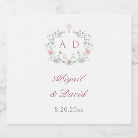 Elegante Bloemen Lijst Religieuze bruiloft monogra Bier Etiket (Enkel label)