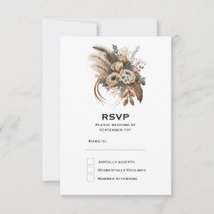 Elegante Bloemen Loof en Veren Bruiloft RSVP Kaartje