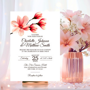 Elegante Bloemen Magnolia Koraal Roze Peach Bruilo Kaart