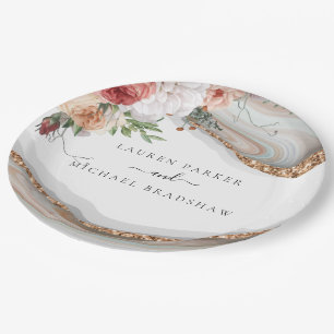 Elegante Bloemen Marmeren Glitter Huwelijk Luxe Papieren Bordje