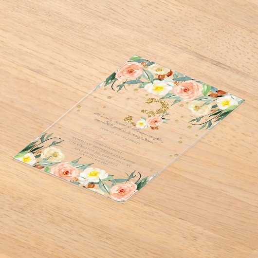 Elegante Bloemen Meisjes 3e verjaardag Acryl Uitnodigingen (Laagn)