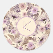Elegante  bloemen met monogram ronde sticker (Voorkant)