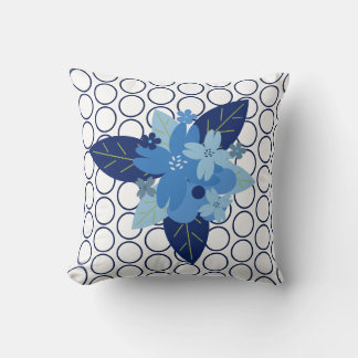 Elegante bloemen met patroon blauw monochromatisch kussen