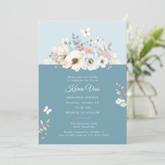 Elegante Bloemen Met Vlinders Dood Jubileum Kaart (Staand voorkant)