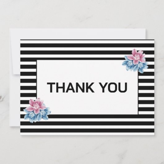 Elegante bloemen moderne gestreepte aangepaste dan notitiekaartje (Voorkant)