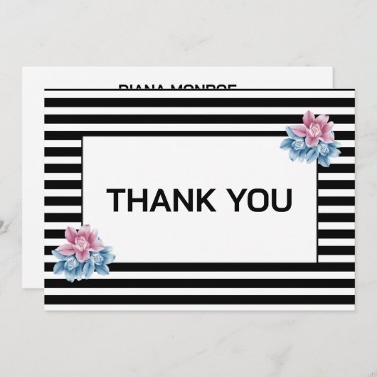 Elegante bloemen moderne gestreepte aangepaste dan notitiekaartje (Voorkant / Achterkant)