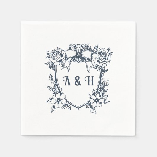 Elegante  Bloemen & Monogram Crest Wedding Servet (Voorkant)