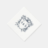 Elegante  Bloemen & Monogram Crest Wedding Servet (Hoek)