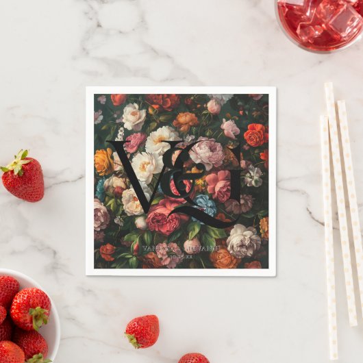 Elegante Bloemen Monogram Trouwservetten Servet (Insitu)