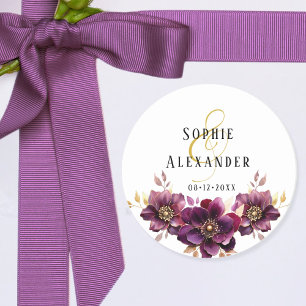 Elegante Bloemen Namen Date Wedding Sticker