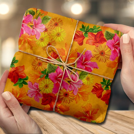 Elegante Bloemen op Oranje Tissuepapier