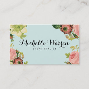 Elegante  bloemen op Robins Egg Blue Visitekaartje