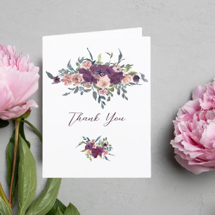 Elegante Bloemen Paarse Slagroom Bruiloft Bedankkaart