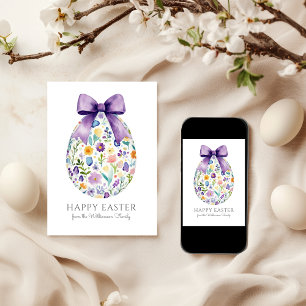 Elegante Bloemen Paasei met boog gepersonaliseerd Kaart