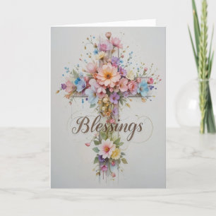 Elegante Bloemen Paaskruis Zegeningen Feestdagen Kaart