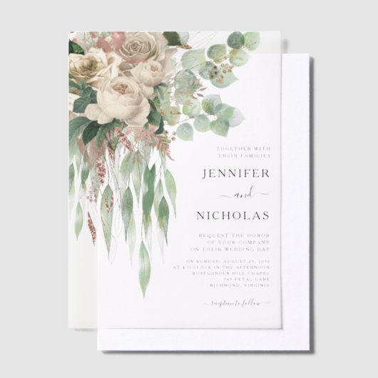 Elegante Bloemen Pioenrozen Bruiloft Vellum Uitnodigingen (Offset)