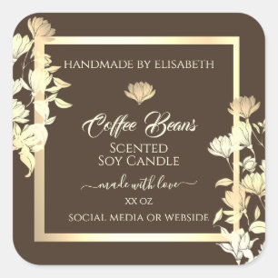 Elegante Bloemen Product Verpakkingsetiketten Goud Vierkante Sticker