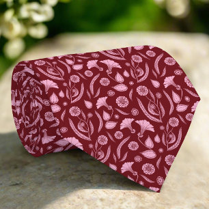Elegante Bloemen Rode Patroon Groomsmen Huwelijk Stropdas
