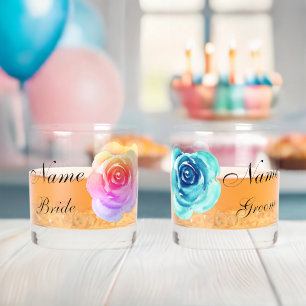 Elegante Bloemen Roos Bruid Bruidegom Verjaardag H Whisky Glas