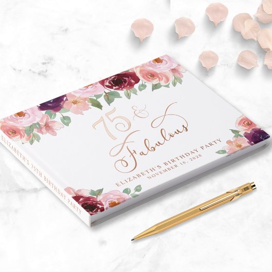 Elegante Bloemen Roos Gold Folie 75e Verjaardag Pa Gastenboek