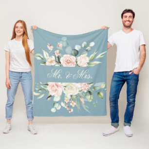 Elegante bloemen roze blauw aquarel meneer & mevro fleece deken
