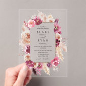 Elegante Bloemen Roze, Bourgogne, Champagne bruilo Acryl Uitnodigingen (Insitu (Draagbaar))