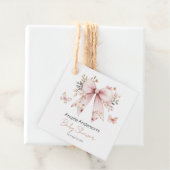 Elegante Bloemen Roze Bow Meisje Baby shower Bedankjes Labels (In situ)