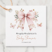 Elegante Bloemen Roze Bow Meisje Baby shower Bedankjes Labels (Voorkant)