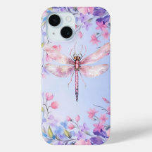 Elegante Bloemen Roze Dragonfly iPhone 15 Hoesje