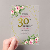Elegante bloemen roze en goud 30e verjaardag acryl uitnodigingen (Insitu (Draagbaar))