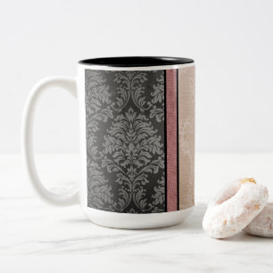 Elegante Bloemen Roze en Grijze Damask Tweekleurige Koffiemok