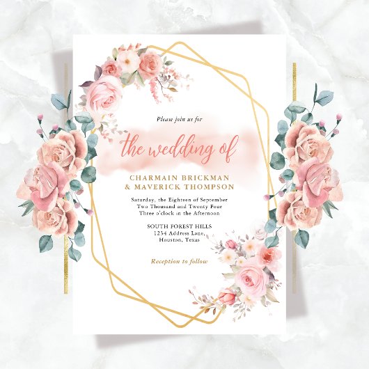 Elegante Bloemen Roze Lijst bruiloft Kaart