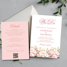 Elegante Bloemen Roze QR code Budget Huwelijk
