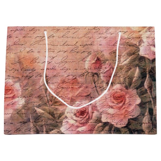 Elegante Bloemen Rozen Antiek Handschrift Groot Cadeauzakje (Voorkant)