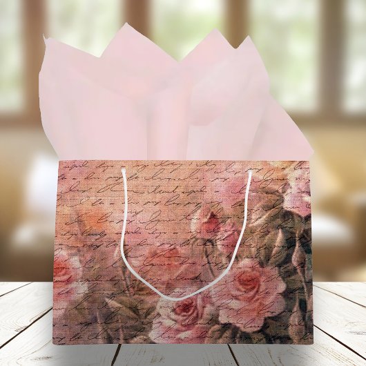 Elegante Bloemen Rozen Antiek Handschrift Groot Cadeauzakje