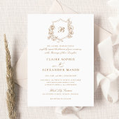 Elegante Bloemen Rozen Crest Bruiloft Monogram Gou Kaart